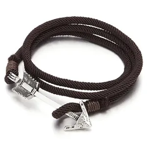 Mens Women Multi-Strand Brown Cotton Rope Wrap Bracelet Wristband with Arrow Hook Closure