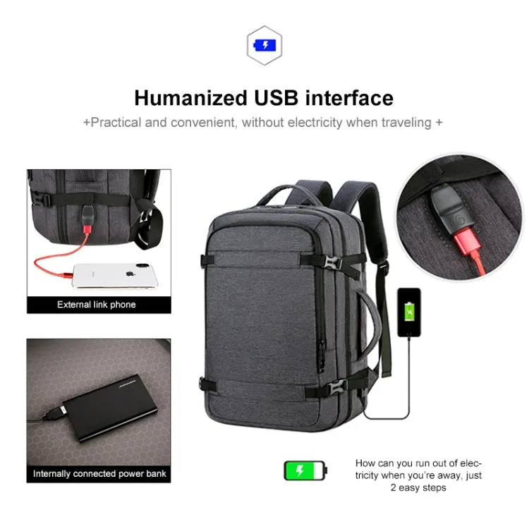 OUMANTU 1907 Large Capacity Men Laptop Backpack Business Travel Shoulders Bag with External USB Charging Port(Grey)