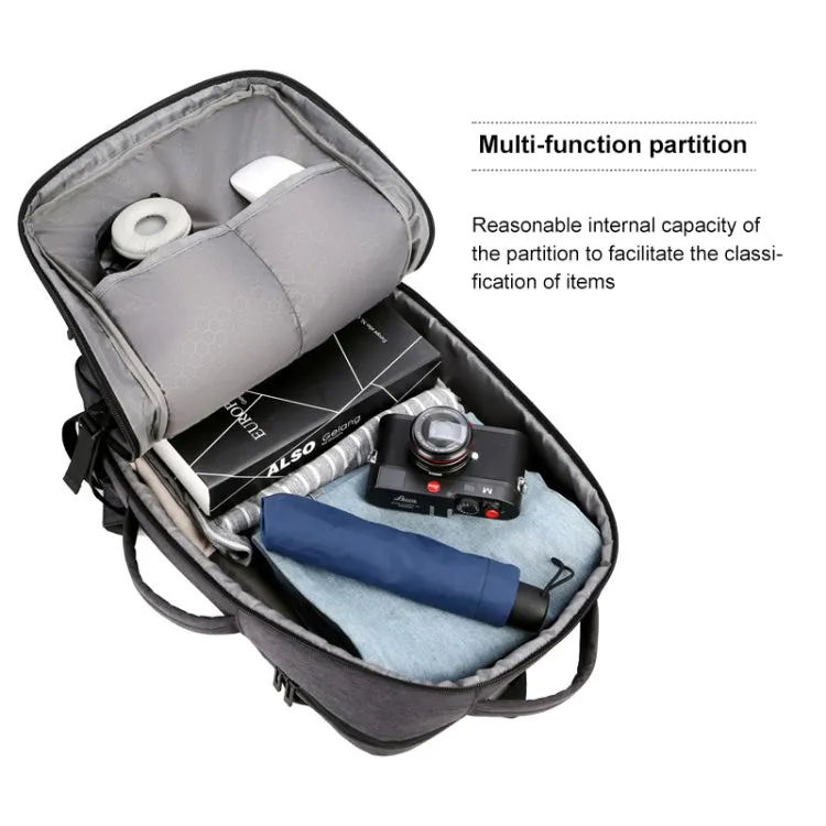 OUMANTU 1907 Large Capacity Men Laptop Backpack Business Travel Shoulders Bag with External USB Charging Port(Grey)