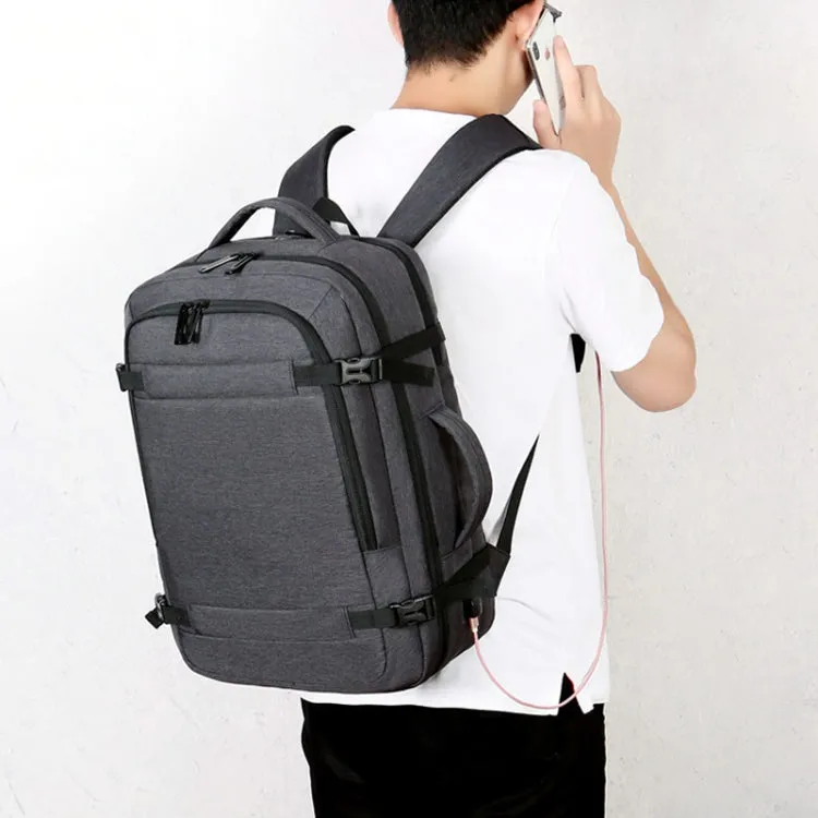 OUMANTU 1907 Large Capacity Men Laptop Backpack Business Travel Shoulders Bag with External USB Charging Port(Grey)