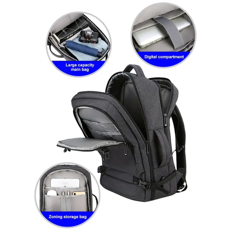 OUMANTU 1907 Large Capacity Men Laptop Backpack Business Travel Shoulders Bag with External USB Charging Port(Grey)