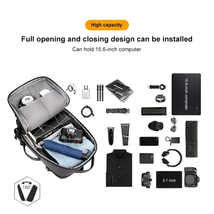 OUMANTU 1907 Large Capacity Men Laptop Backpack Business Travel Shoulders Bag with External USB Charging Port(Grey)