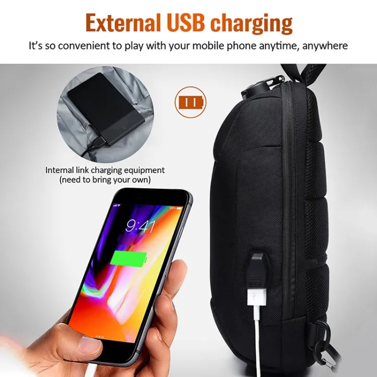 OZUKO 9223 Anti-theft Men Chest Bag Waterproof Crossbody Bag with External USB Charging Port, Style:Standard Size(Black)