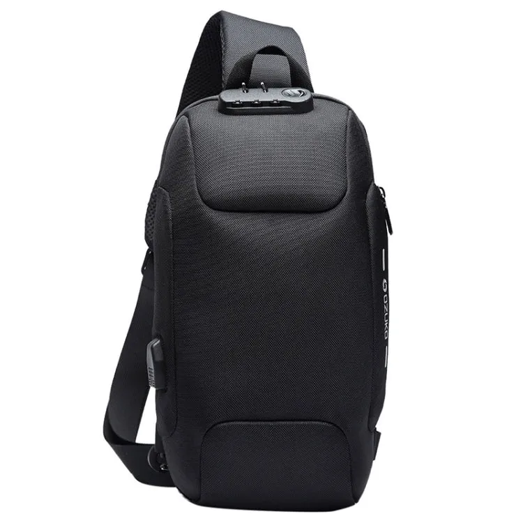 OZUKO 9223 Anti-theft Men Chest Bag Waterproof Crossbody Bag with External USB Charging Port, Style:Standard Size(Black)