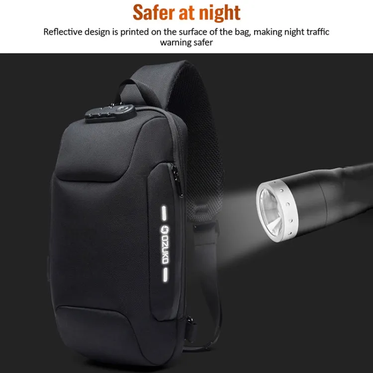 OZUKO 9223 Anti-theft Men Chest Bag Waterproof Crossbody Bag with External USB Charging Port, Style:Standard Size(Black)