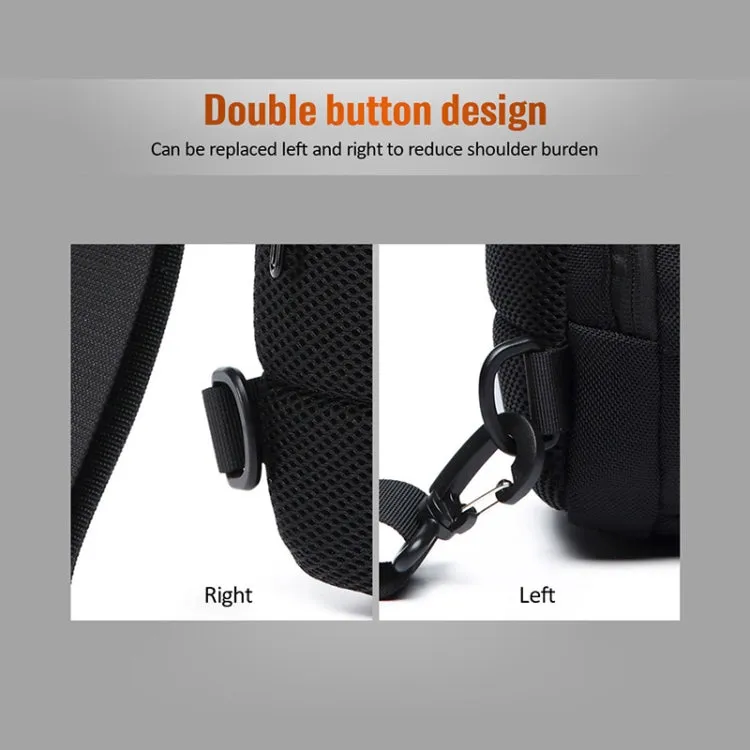 OZUKO 9223 Anti-theft Men Chest Bag Waterproof Crossbody Bag with External USB Charging Port, Style:Standard Size(Dark Gray)