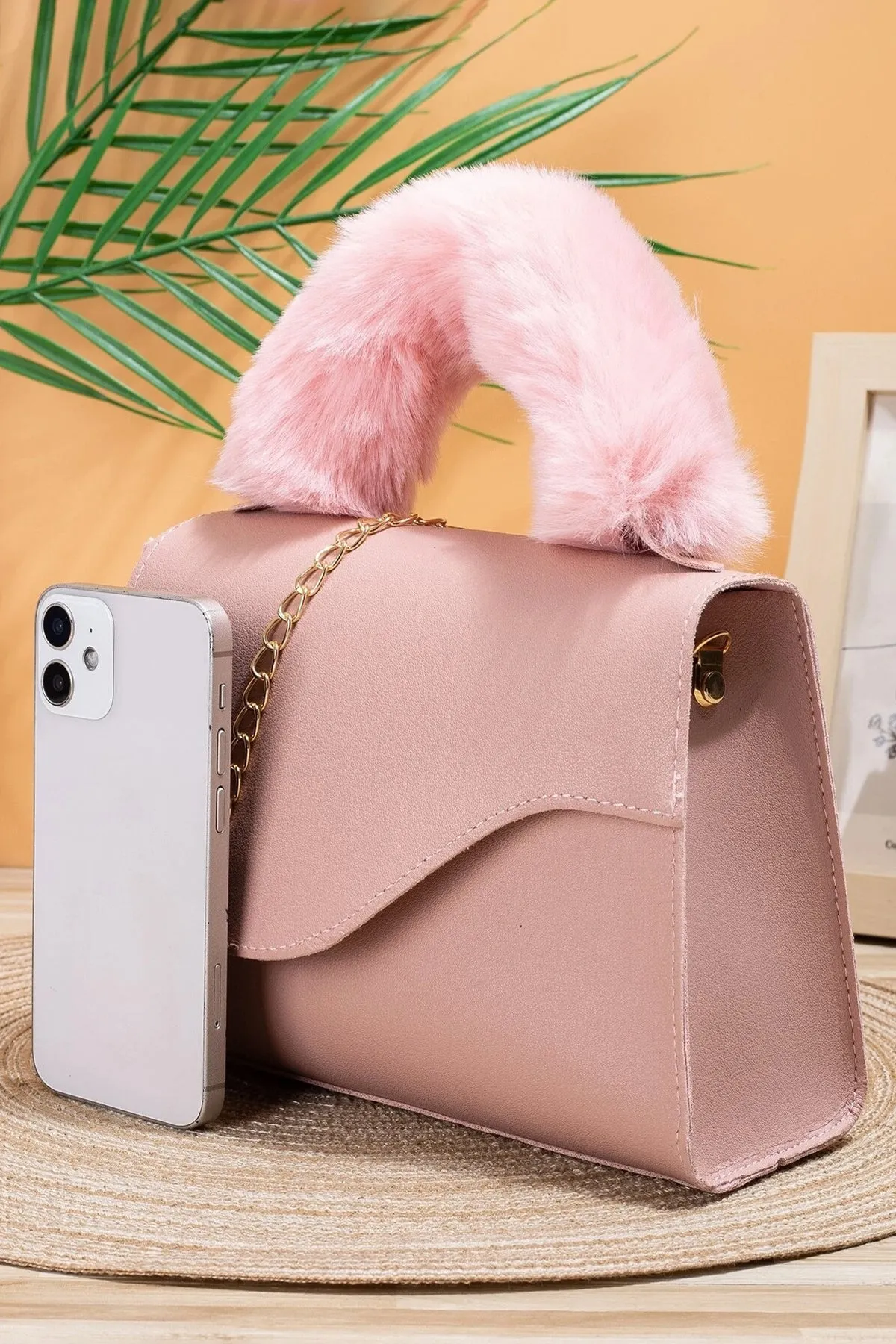 Pink Plush Handle Bag - A23 - WHB0050