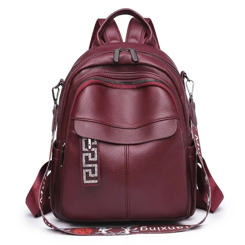 PU Leather High Quality School Women Backpack