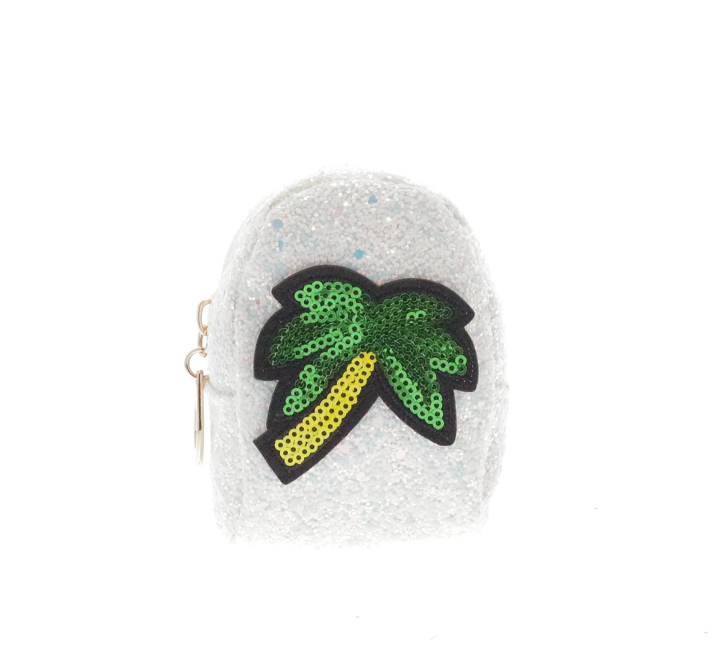 Sequin Palm Tree Coin Bag Key Chain