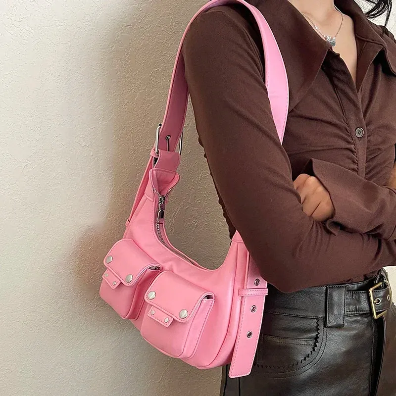 TAVIMART  -  Korean Niche Women 2024 New Motorcycle Underarm Bag Versatile Large Capacity One Shoulder Crossbody Bags