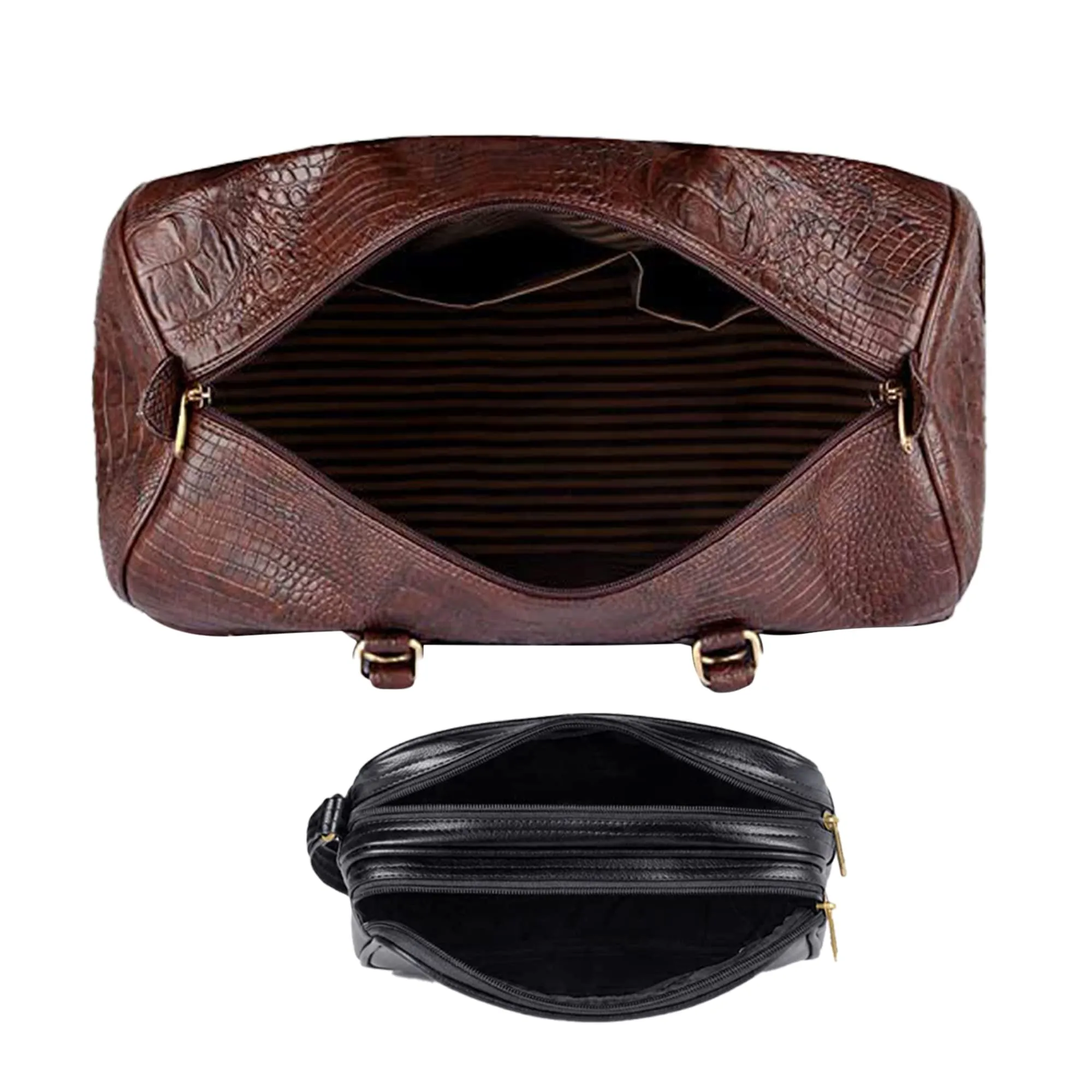 THE CLOWNFISH Men Combo Of Travel Accessories Pouch Cash Money Pouch Coin Purse (Black) & Crocodile Faux Leather 34 Ltr Travel Duffle Bag (Dark Brown)