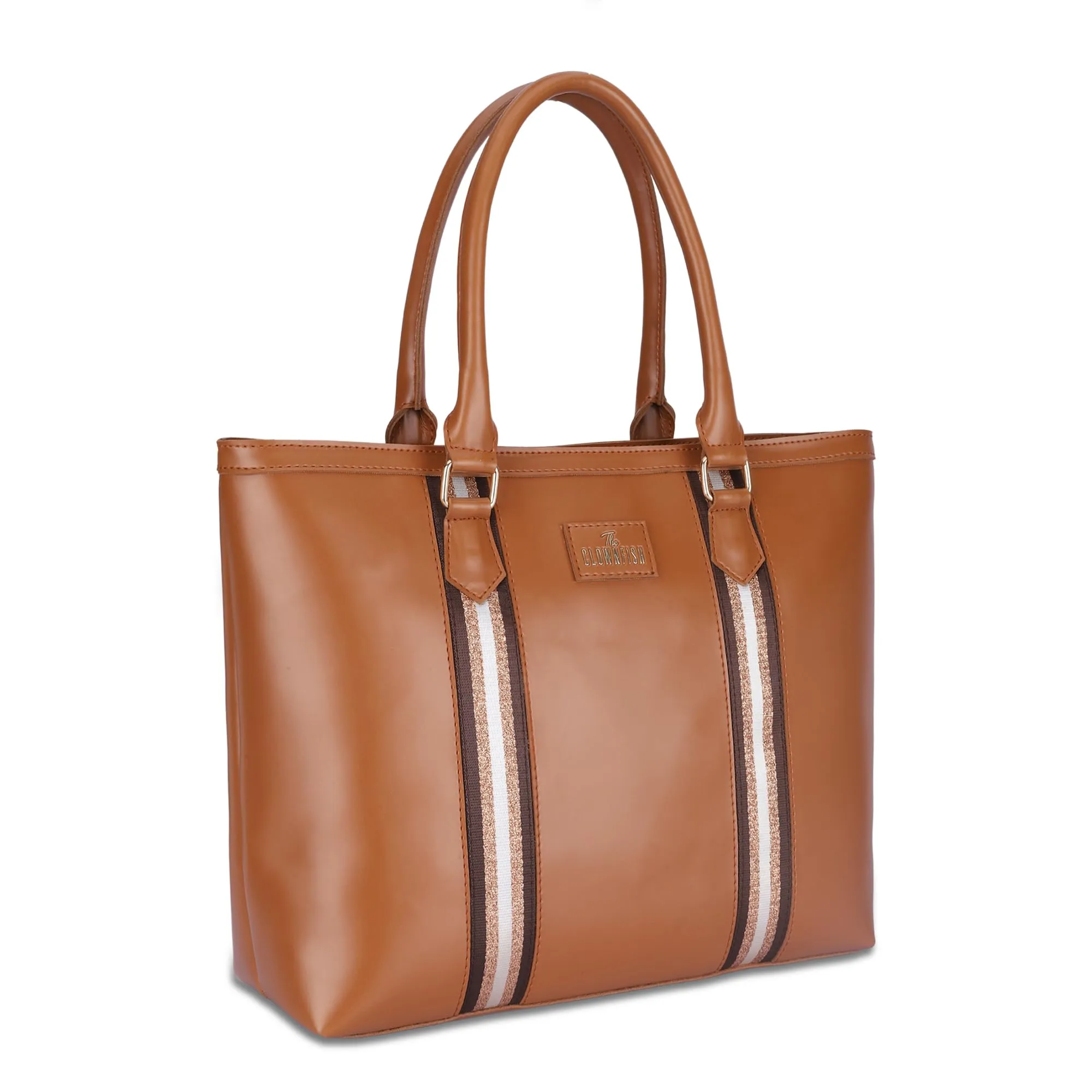 THE CLOWNFISH Sophitech Series Faux Leather 14 inch Laptop Handbag For Women Office Bag Hand Messenger Bag Tote Ladies Shoulder Bag For Women College Going Girls (Peanut Brown)