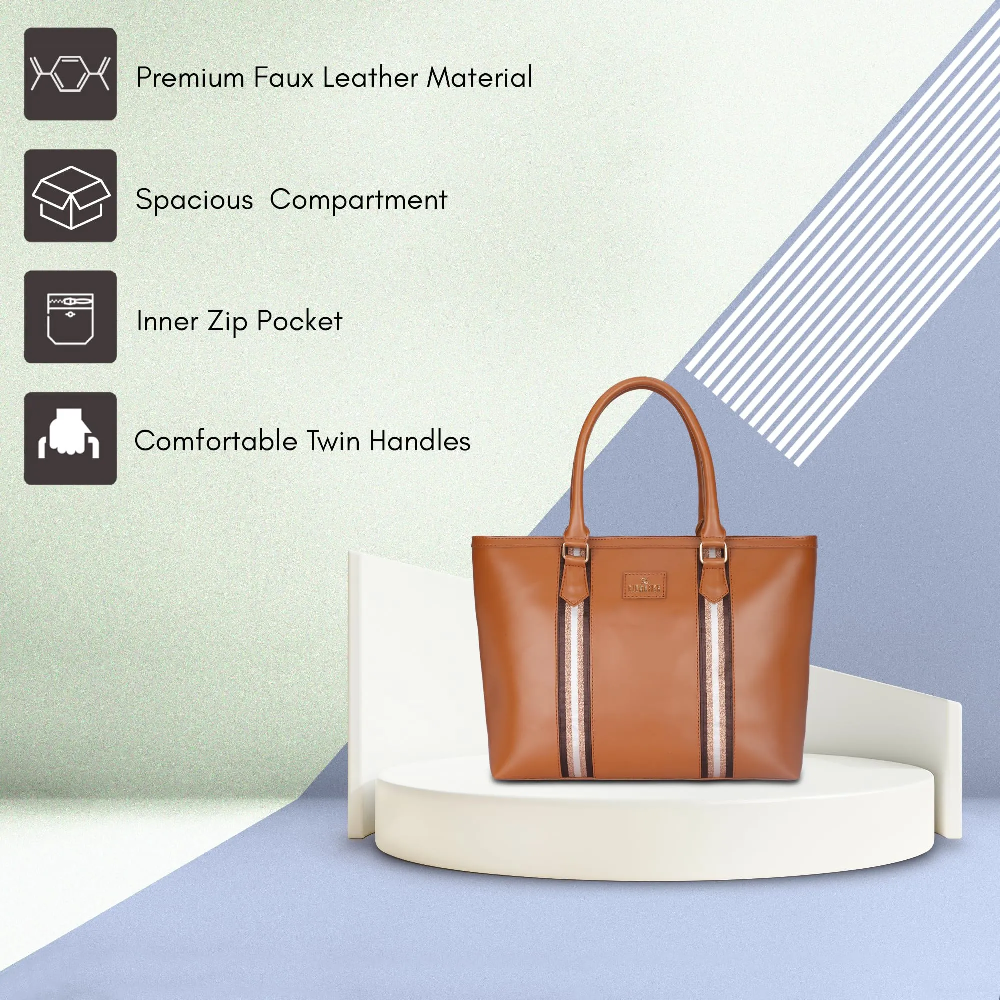 THE CLOWNFISH Sophitech Series Faux Leather 14 inch Laptop Handbag For Women Office Bag Hand Messenger Bag Tote Ladies Shoulder Bag For Women College Going Girls (Peanut Brown)
