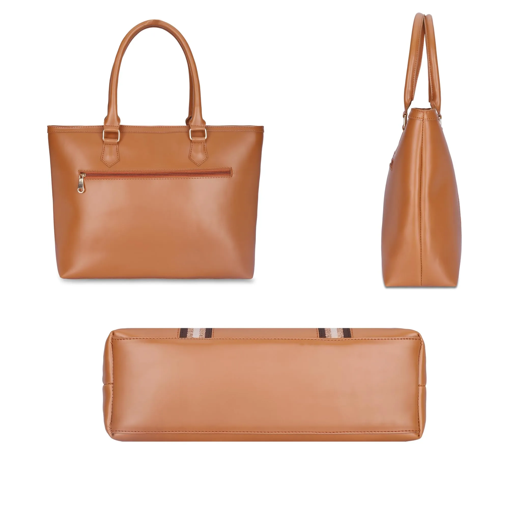 THE CLOWNFISH Sophitech Series Faux Leather 14 inch Laptop Handbag For Women Office Bag Hand Messenger Bag Tote Ladies Shoulder Bag For Women College Going Girls (Peanut Brown)