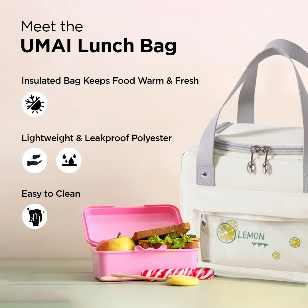 UMAI Insulated Lunch/Tiffin/Storage Bag for Kids, Women & Men | Ideal Tote Bag for Office/School/Outdoor Activities-Lightweight, Durable Handle, Front Pocket for Napkins, Cutlery (Green)