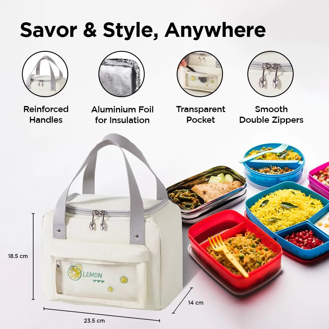UMAI Insulated Lunch/Tiffin/Storage Bag for Kids, Women & Men | Ideal Tote Bag for Office/School/Outdoor Activities-Lightweight, Durable Handle, Front Pocket for Napkins, Cutlery (Green)
