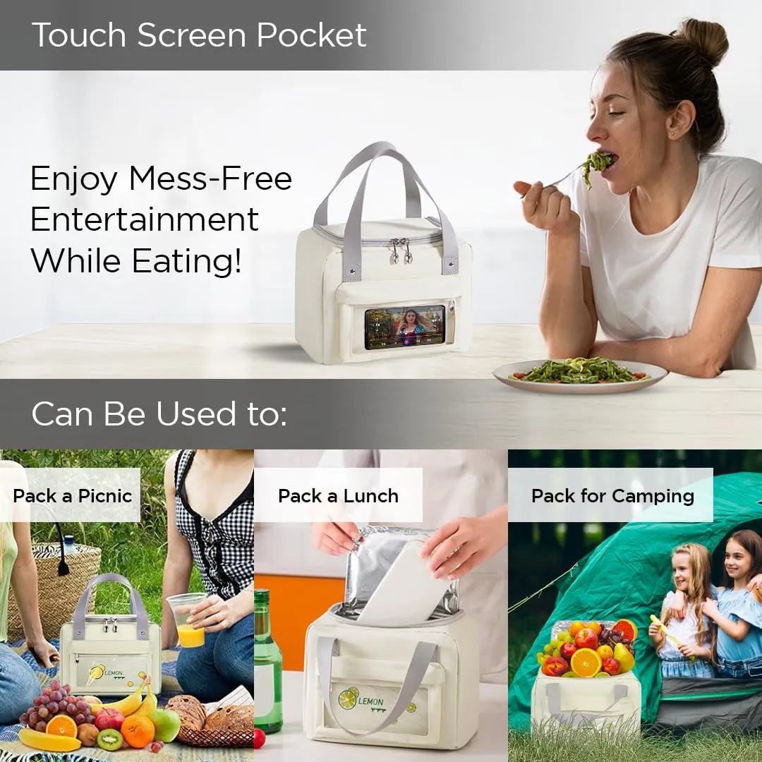 UMAI Insulated Lunch/Tiffin/Storage Bag for Kids, Women & Men | Ideal Tote Bag for Office/School/Outdoor Activities-Lightweight, Durable Handle, Front Pocket for Napkins, Cutlery (Green)