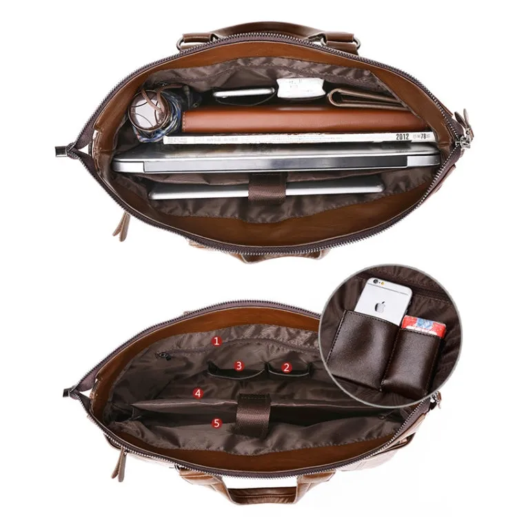 WEIXIER 15036-4 Multifunctional Men Business Handbag Computer Briefcase Single Shoulder Bag (Dark Brown)