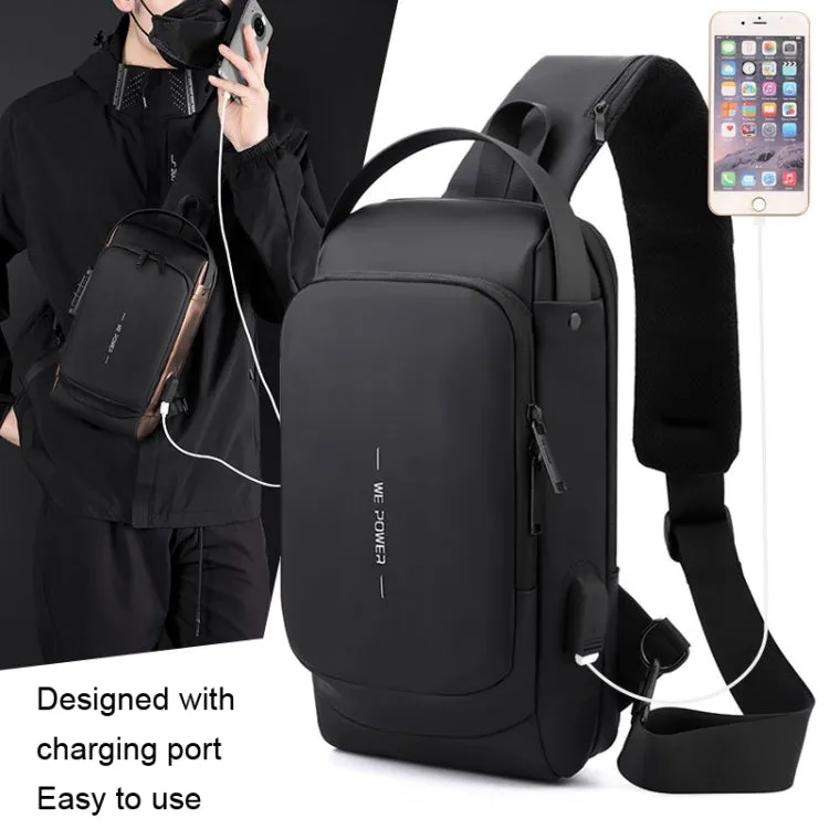 WEPOWER Men Chest Bag Anti-Theft Password Lock Locomotive Bag Messenger Bag(Black Brown)