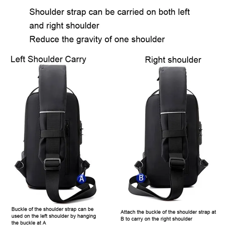WEPOWER Men Chest Bag Anti-Theft Password Lock Locomotive Bag Messenger Bag(Black Brown)
