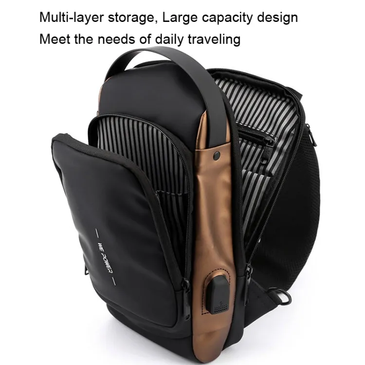 WEPOWER Men Chest Bag Anti-Theft Password Lock Locomotive Bag Messenger Bag(Black Brown)