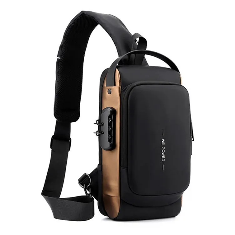 WEPOWER Men Chest Bag Anti-Theft Password Lock Locomotive Bag Messenger Bag(Black Brown)