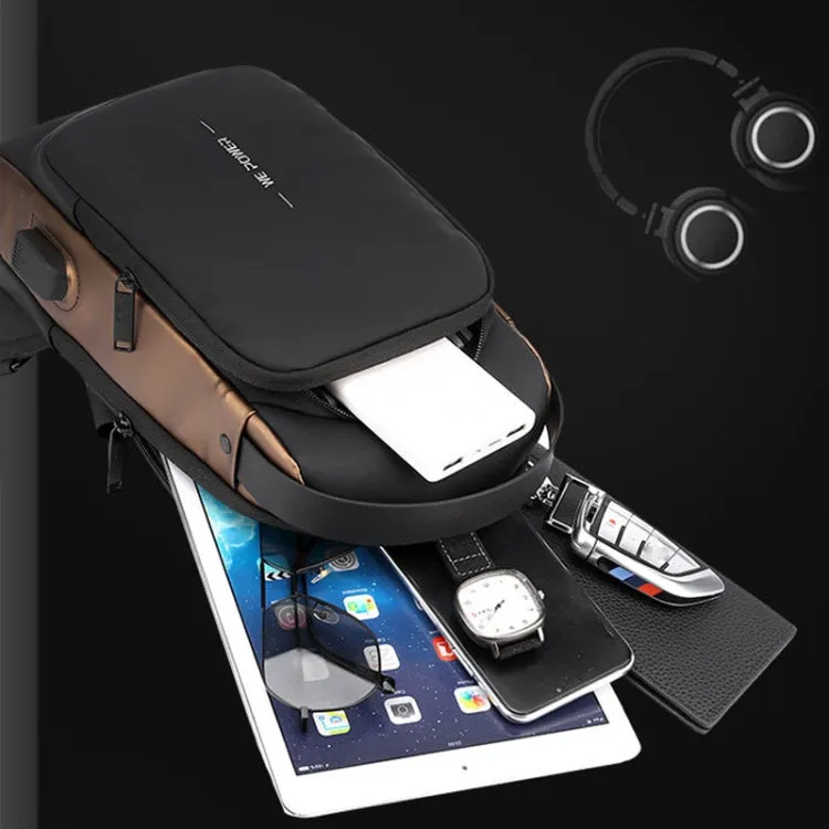 WEPOWER Men Chest Bag Anti-Theft Password Lock Locomotive Bag Messenger Bag(Black Brown)