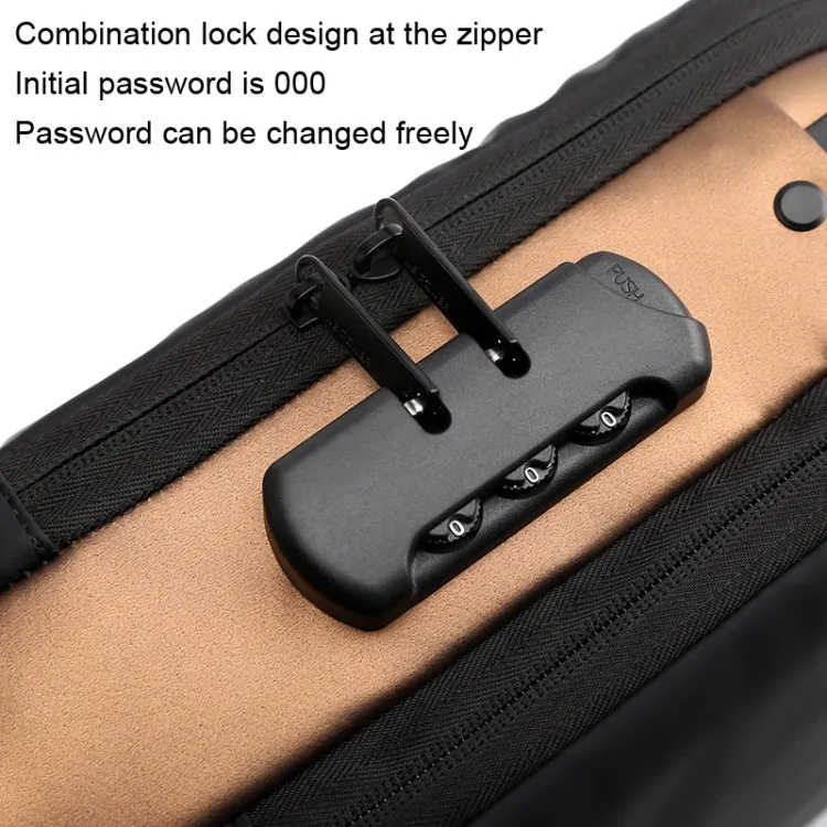 WEPOWER Men Chest Bag Anti-Theft Password Lock Locomotive Bag Messenger Bag(Black Brown)