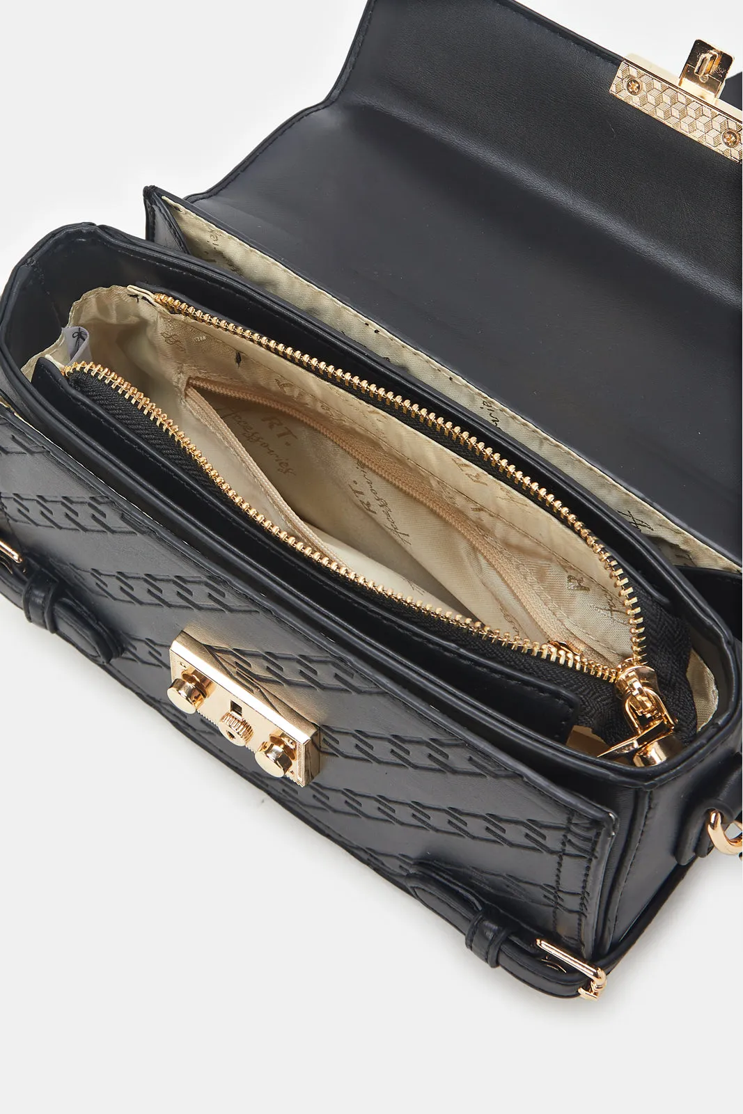 Women Black Embossed Cross Body Bag