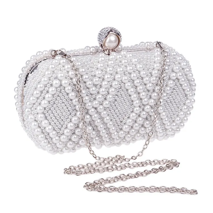 Women Fashion Banquet Party Pearl Handbag Single Shoulder Crossbody Bag (White)