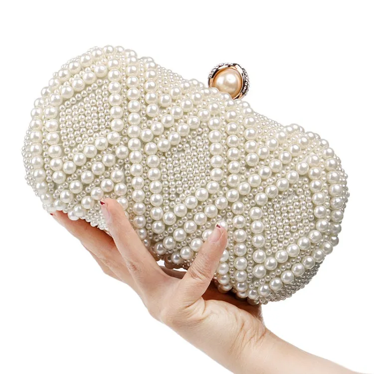 Women Fashion Banquet Party Pearl Handbag Single Shoulder Crossbody Bag (White)