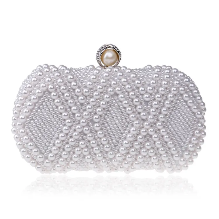 Women Fashion Banquet Party Pearl Handbag Single Shoulder Crossbody Bag (White)